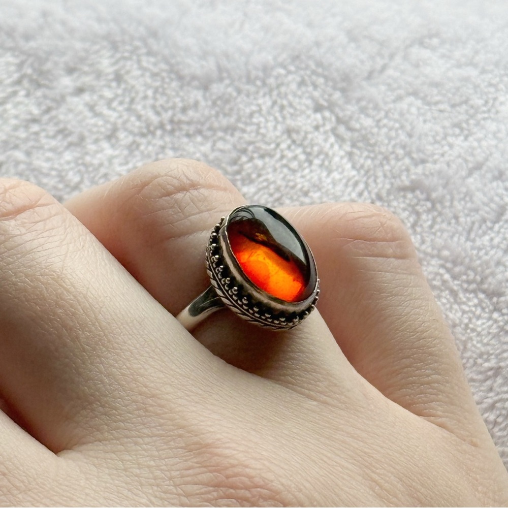 925 Sterling Silver Amber Ring